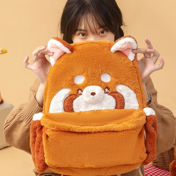Red Panda Plush Backpack | Women Kids Cute School Laptop Handbag - Picture 2 of 10